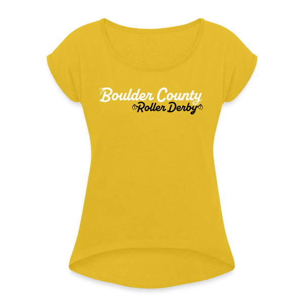 Boulder County Roller Derby Women's Roll Cuff T-Shirt - mustard yellow
