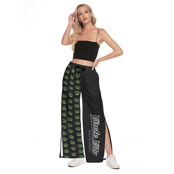 Circle City Roller Derby All-Over Print Women's Side Slit Snap Button Trousers