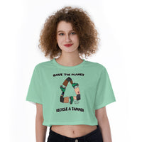 High Tide Derby Save The Planet Recycle All-Over Print Cropped T-Shirt
