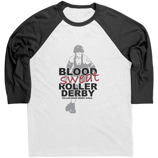 Yellow Rose Derby Girls Blood Sweat Roller Derby Raglan