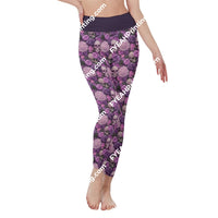 Purple Embroidered Skull All-Over Print Womens High Waist Leggings | Side Stitch Closure 2Xl / White