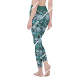 Teal Embroidered Skull All-Over Print Womens High Waist Leggings | Side Stitch Closure