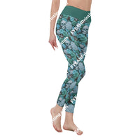 Teal Embroidered Skull All-Over Print Womens High Waist Leggings | Side Stitch Closure