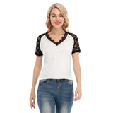 All-Over Print Women's V-neck T-shirt With Lace