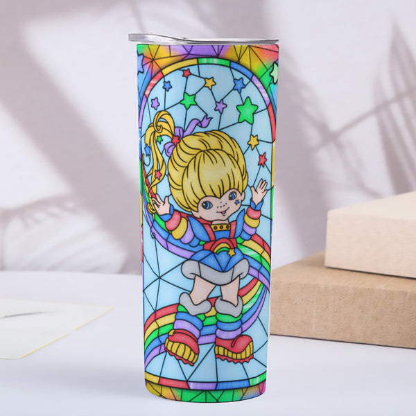 Rainbow Stain Glass Window Skinny Tumbler Stainless Steel with Lid