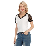 All-Over Print Women's V-neck T-shirt With Lace