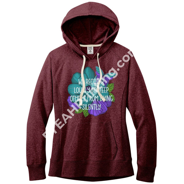 We Recover Loudly Recycled Fleece Hoodie District Womens Re-Fleece / Maroon Heather S Apparel